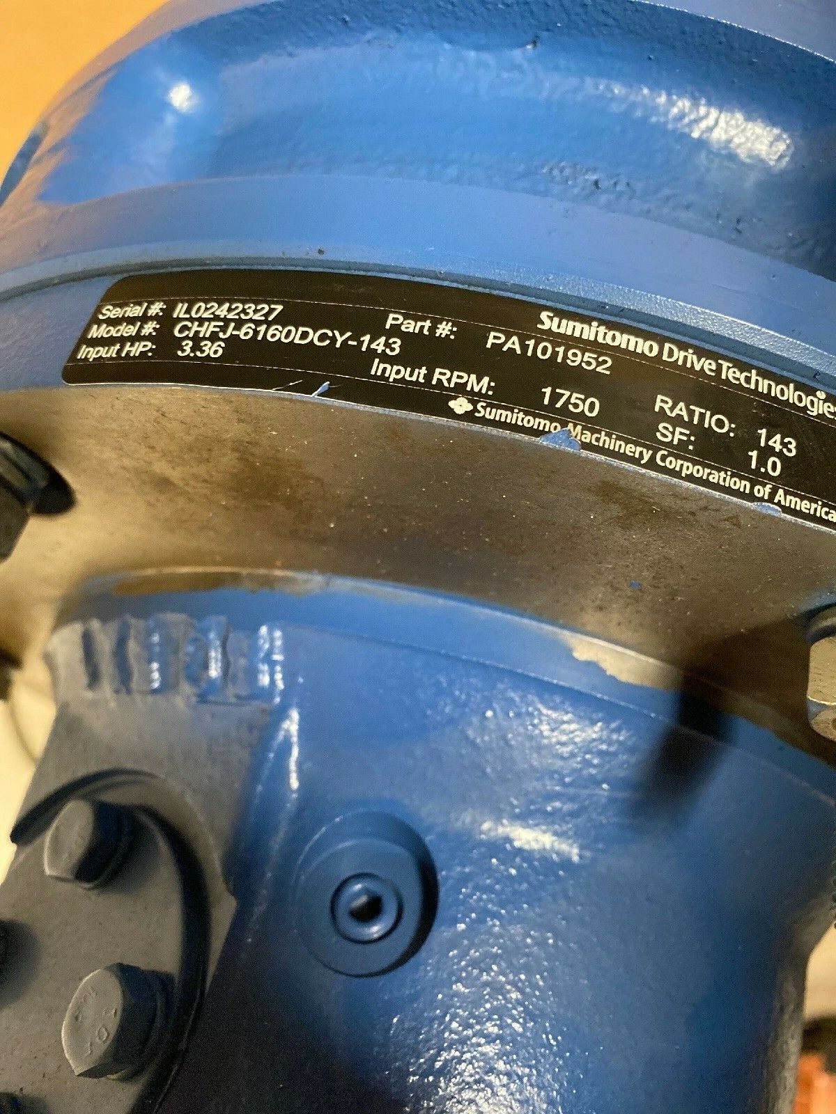 NEW Sumitomo Drive CHFJ-6160DCY-143 1750rpm Input 143:1 Ratio Input 3.36hp Gallery Image 4